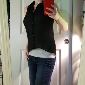 Black Button Up Tank Blouse